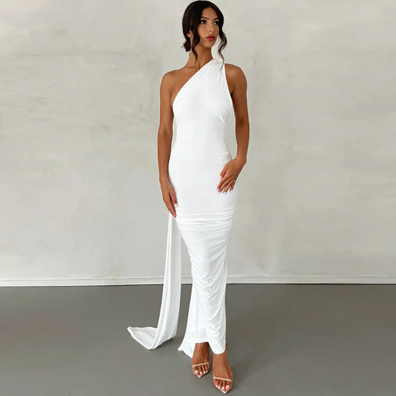 Ladies Evening Dress – Slim Fit – One Shoulder – Ruched – Long Elegant Fit - Image 2