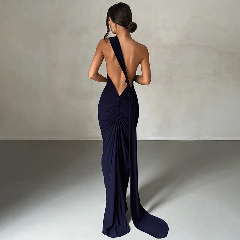 Ladies Evening Dress – Slim Fit – One Shoulder – Ruched – Long Elegant Fit - Image 3