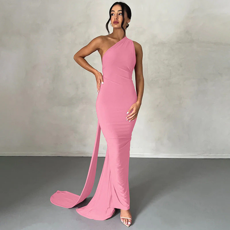 Ladies Evening Dress – Slim Fit – One Shoulder – Ruched – Long Elegant Fit - Image 4