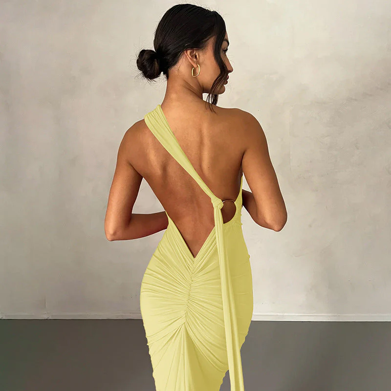 Ladies Evening Dress – Slim Fit – One Shoulder – Ruched – Long Elegant Fit - Image 5