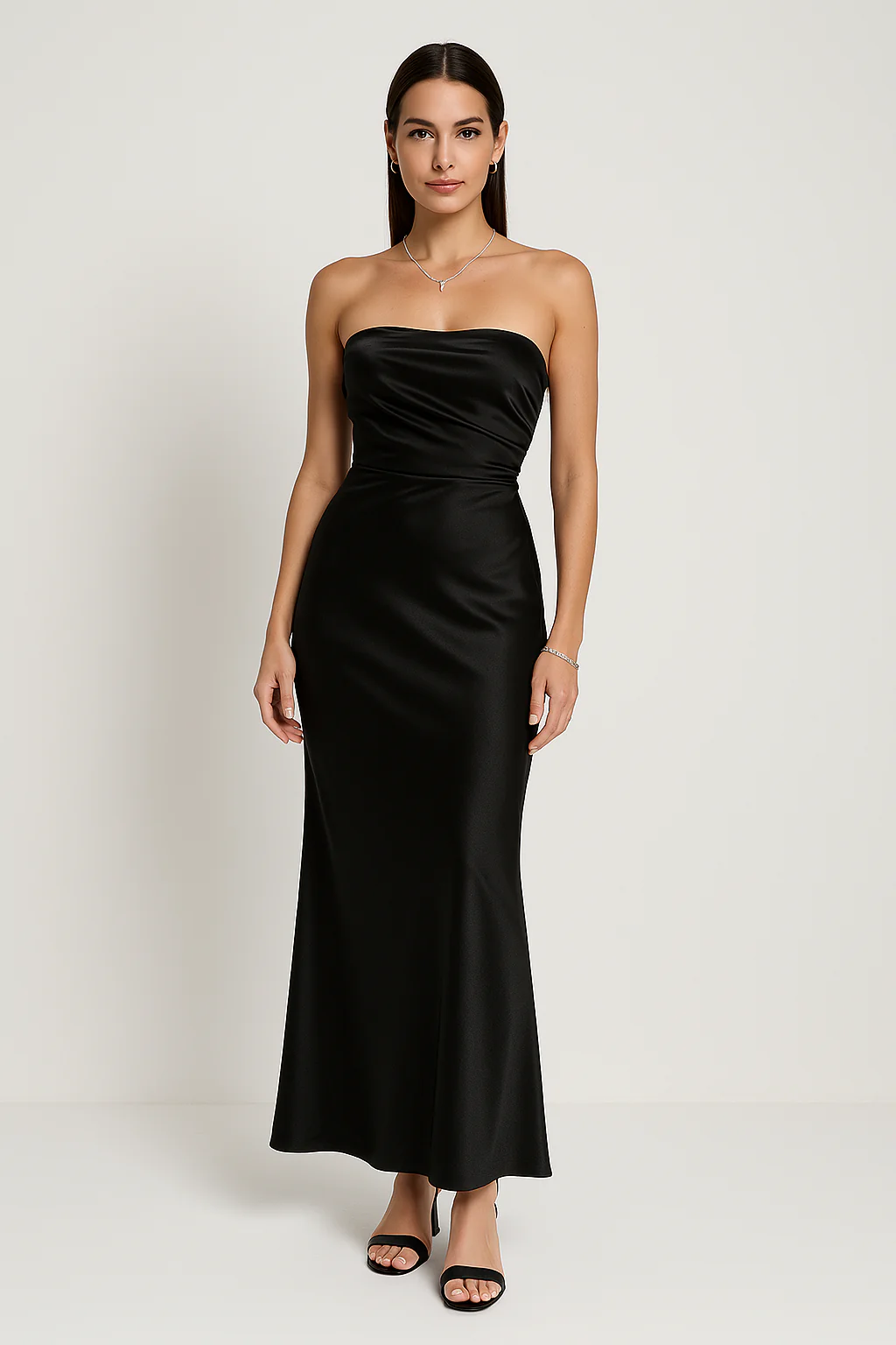 Ladies Evening Dress – Strapless – Slim Fit – Long Satinlook Elegant Gala Dress - Image 2