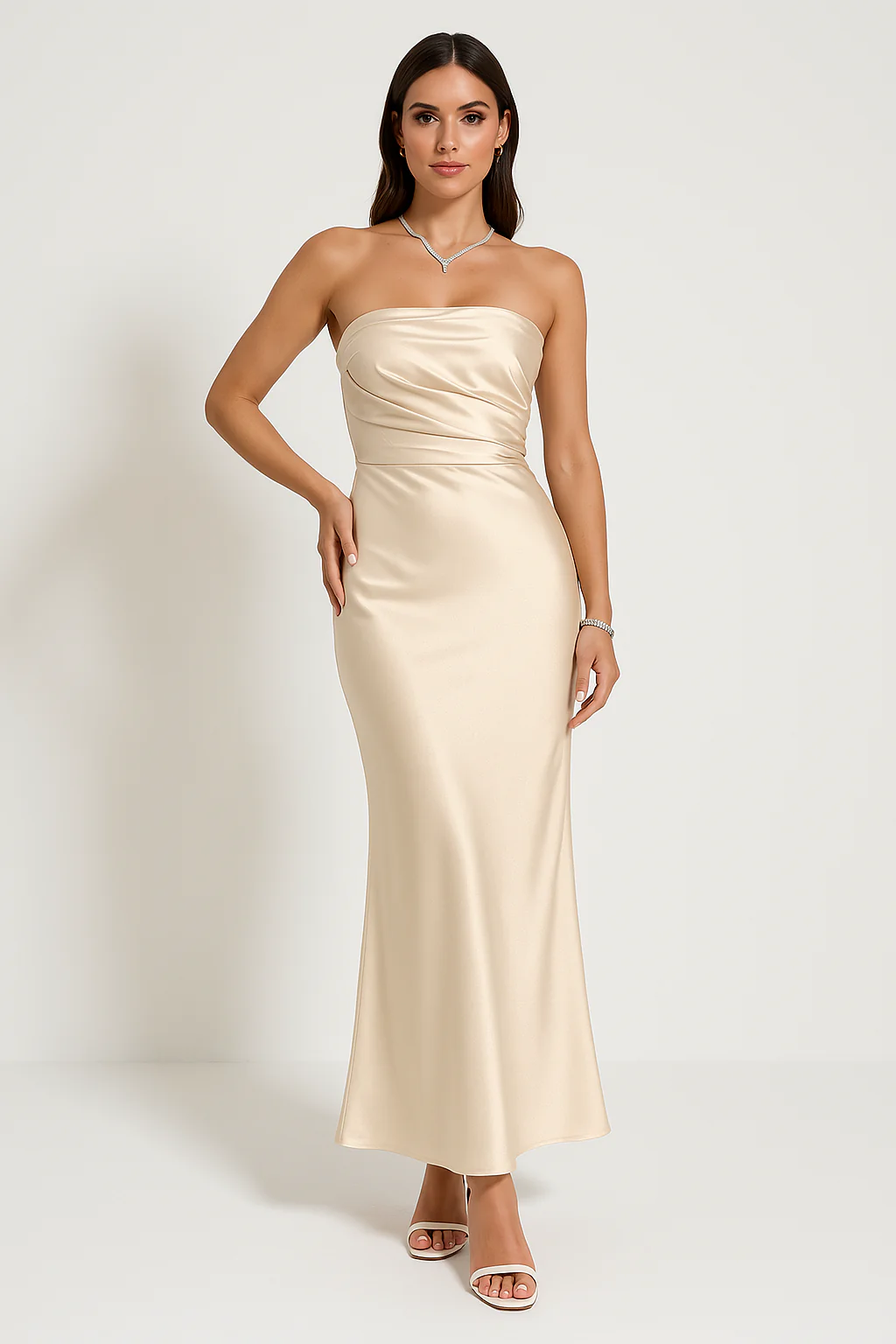 Ladies Evening Dress – Strapless – Slim Fit – Long Satinlook Elegant Gala Dress - Image 4