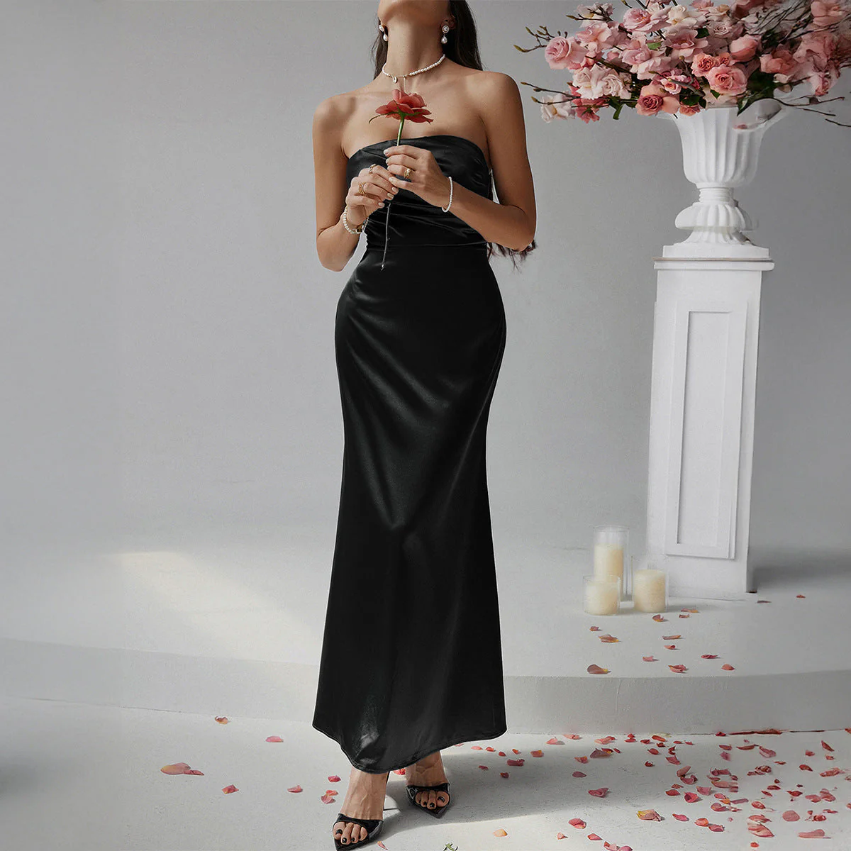 Ladies Evening Dress – Strapless – Slim Fit – Long Satinlook Elegant Gala Dress - Image 5