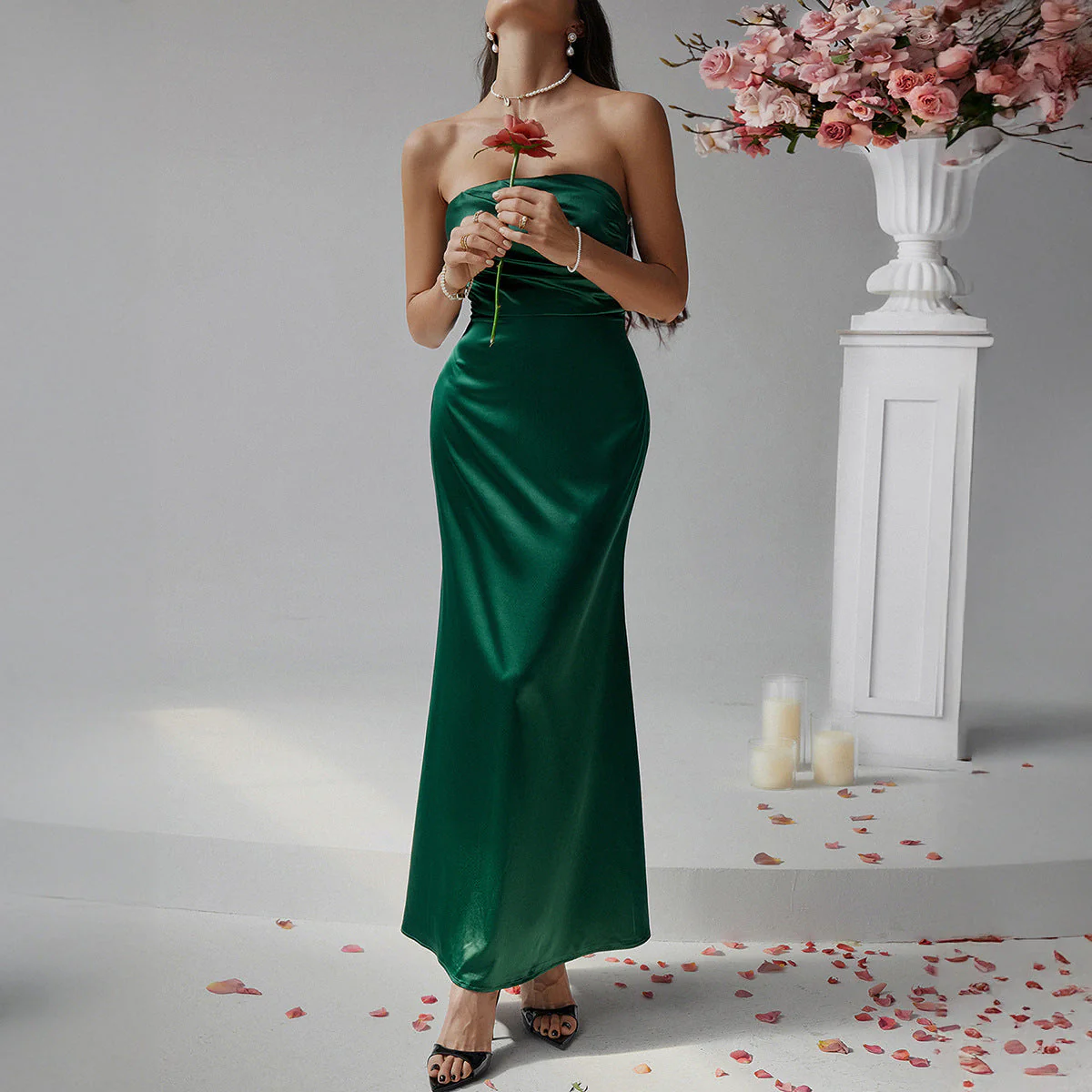 Ladies Evening Dress – Strapless – Slim Fit – Long Satinlook Elegant Gala Dress - Image 8