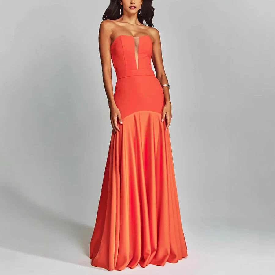 Ladies Evening Dress – Strapless – Slim Fit – Luxurious Shine – Plunging Neckline – Long Model - Image 2
