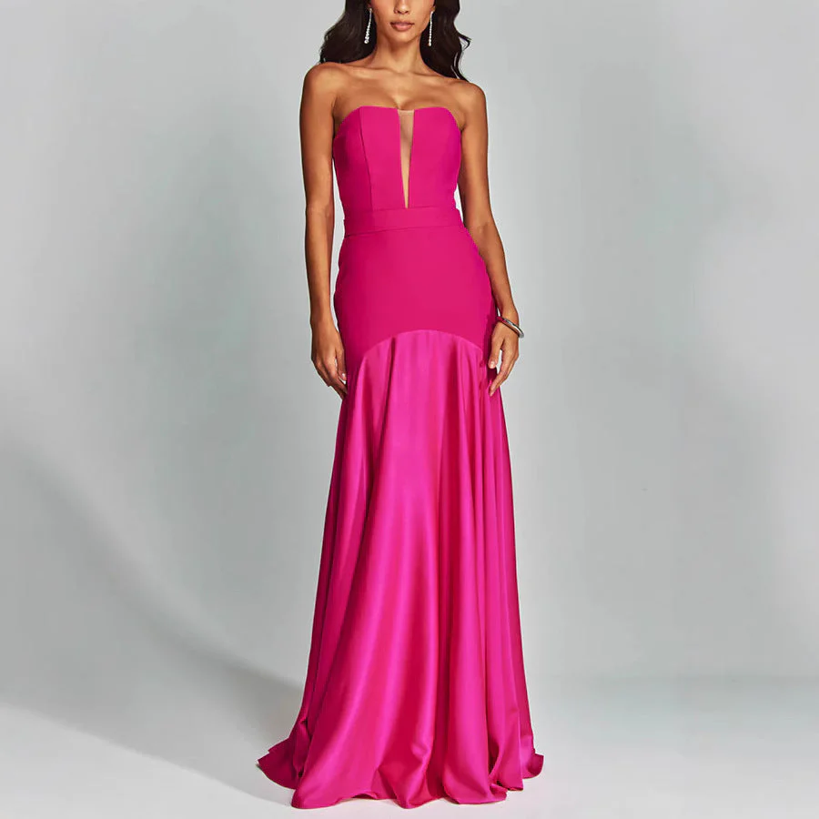 Ladies Evening Dress – Strapless – Slim Fit – Luxurious Shine – Plunging Neckline – Long Model - Image 3