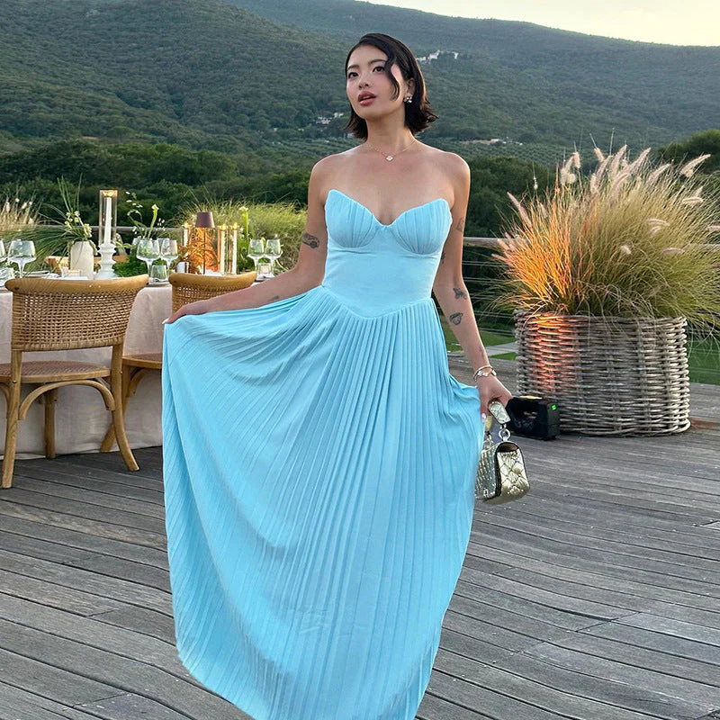 Ladies Evening Dress – Strapless V-Neck – Pleated Skirt – Luxury Fabrics – Open Back - Image 2