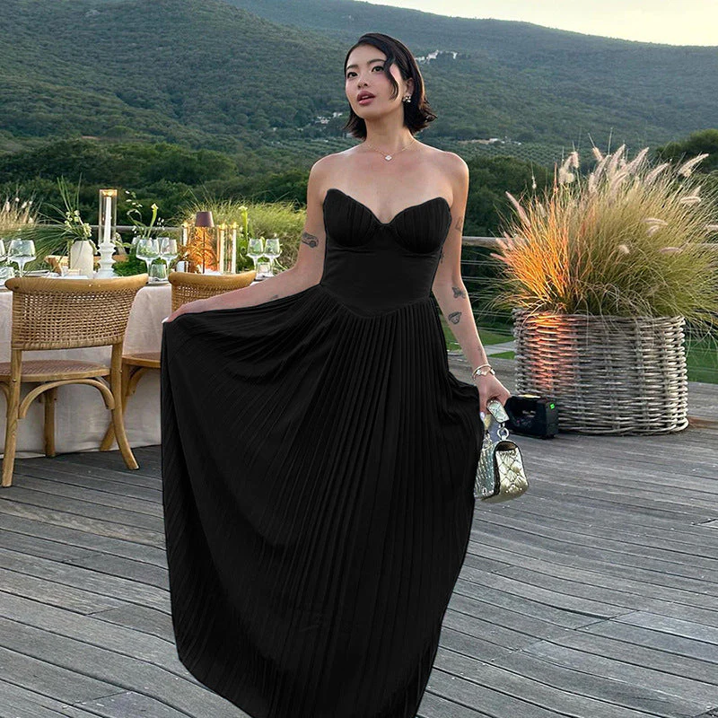 Ladies Evening Dress – Strapless V-Neck – Pleated Skirt – Luxury Fabrics – Open Back - Image 4