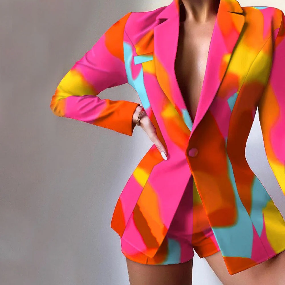 Women's Blazer and Shorts Set – Tailored Fit – Satinlook – Leopardprint - Image 4
