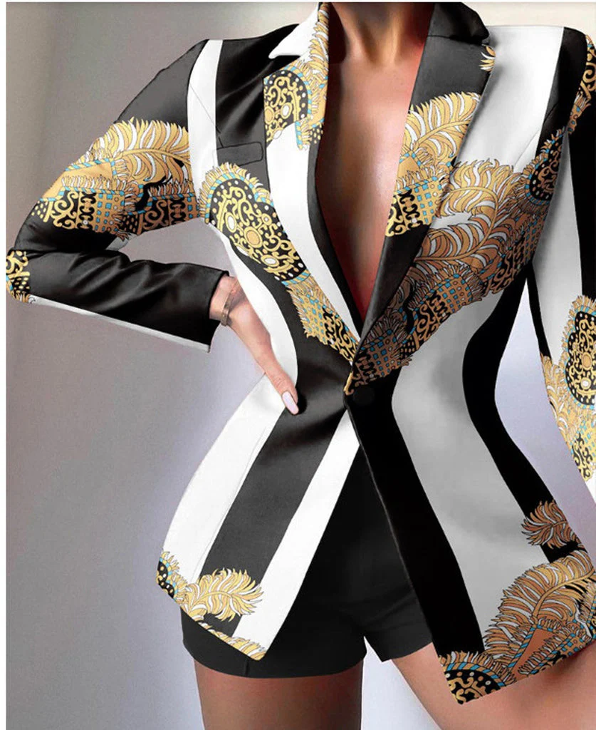 Women's Blazer and Shorts Set – Tailored Fit – Satinlook – Leopardprint - Image 5
