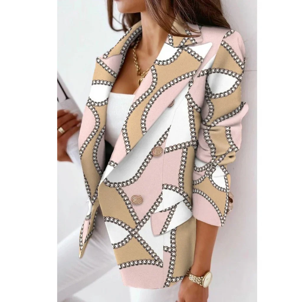 Women's Blazer – Tailored Fit – Double-Button Closure – Striped – Notched Lapel - Image 3