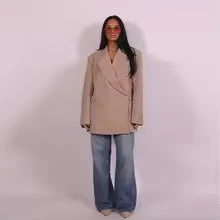 Women's blazer – Loose fit – Three-quarter sleeve – Cotton – Button closure – Notched lapel - Image 2