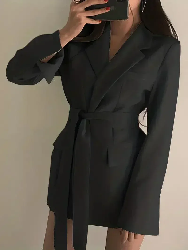 Women's Blazer Dress – Structured Fit – Belt – Long Sleeves – Fitted Silhouette - Image 2