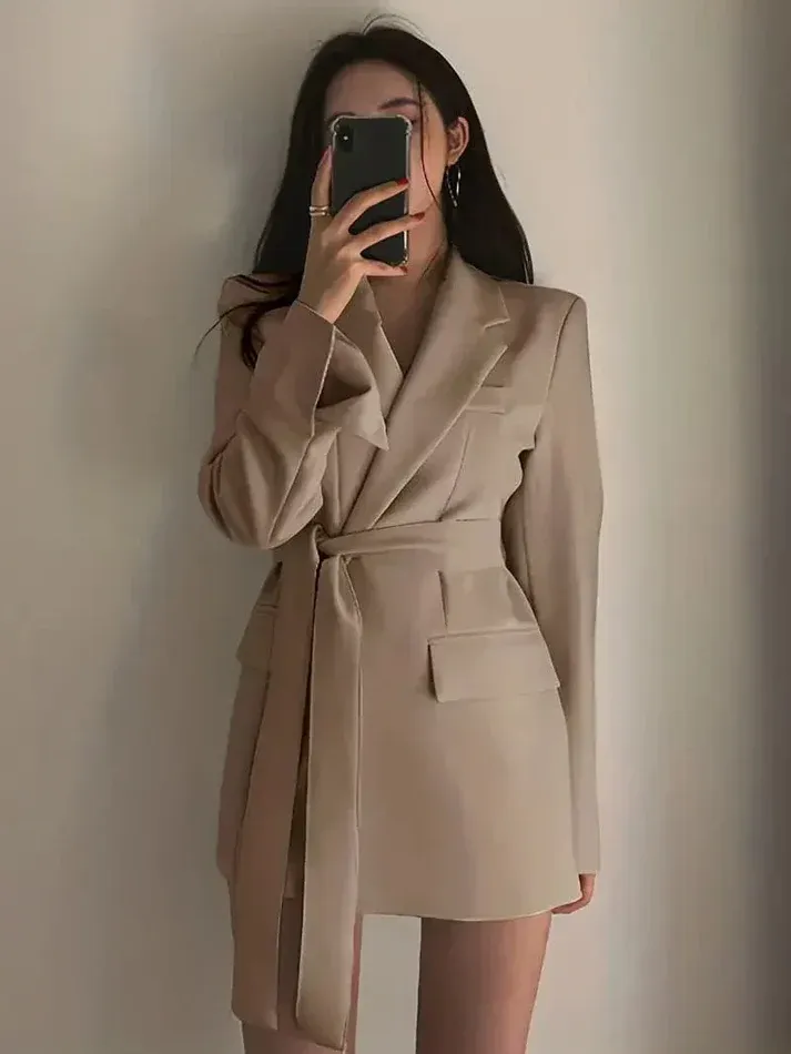 Women's Blazer Dress – Structured Fit – Belt – Long Sleeves – Fitted Silhouette - Image 4
