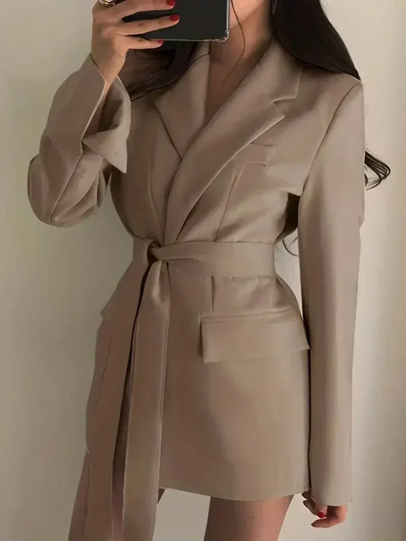 Women's Blazer Dress – Structured Fit – Belt – Long Sleeves – Fitted Silhouette - Image 5