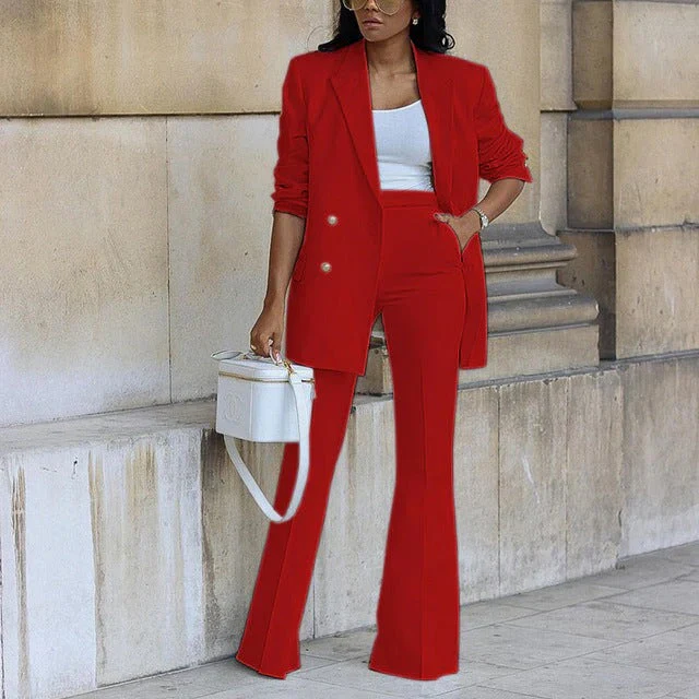 Women's Blazer Suit – Slim Fit Double-Breasted – High Waist Wide Legs – Wool Look - Image 3