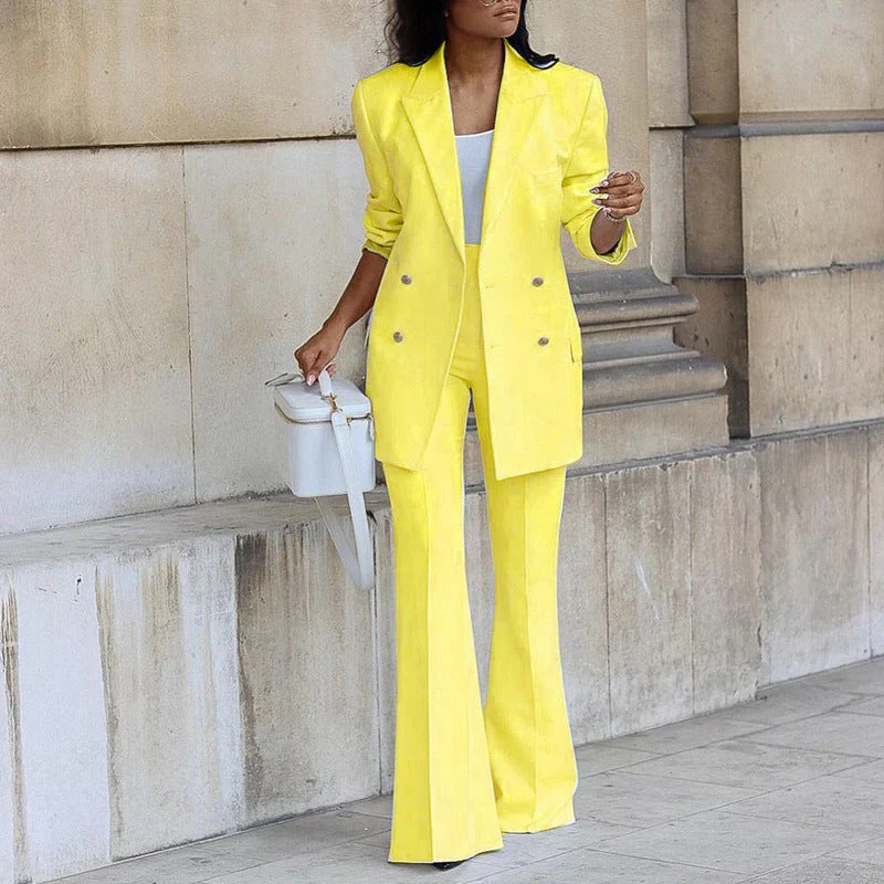Women's Blazer Suit – Slim Fit Double-Breasted – High Waist Wide Legs – Wool Look - Image 4