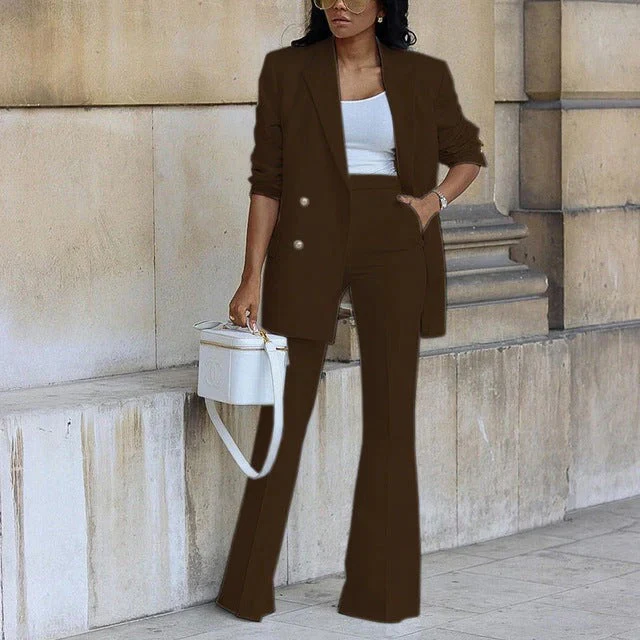 Women's Blazer Suit – Slim Fit Double-Breasted – High Waist Wide Legs – Wool Look - Image 5