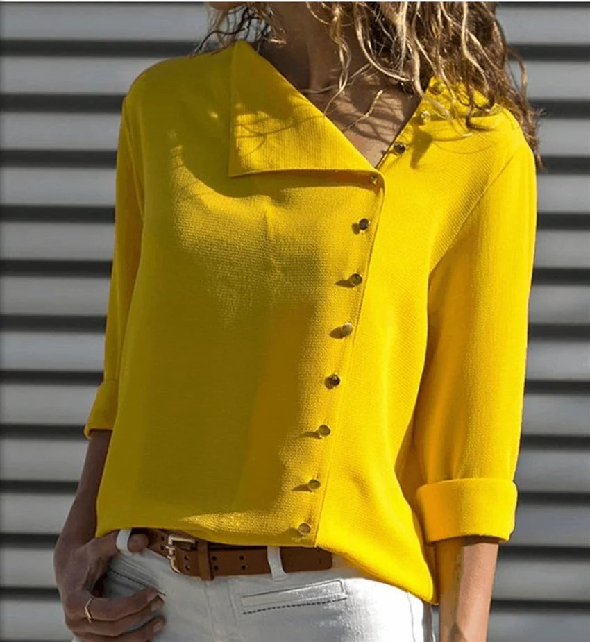 Women's Blouse – Loose Fit – Asymmetrical Buttons – Lightweight Long Sleeve - Image 2