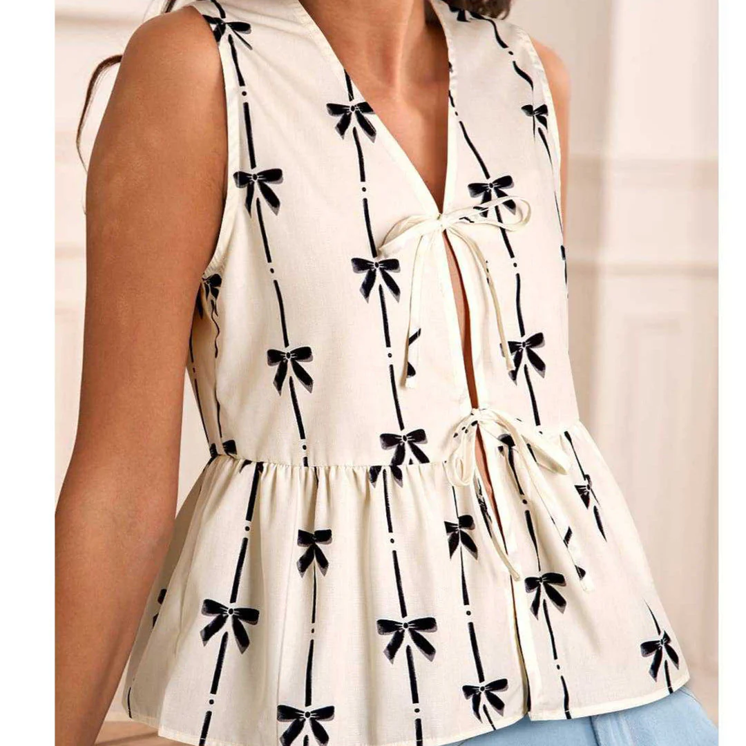 Ladies Blouse Sleeveless – Relaxed Fit – V-neck – Lightweight Breathable – Tiedetail - Image 4