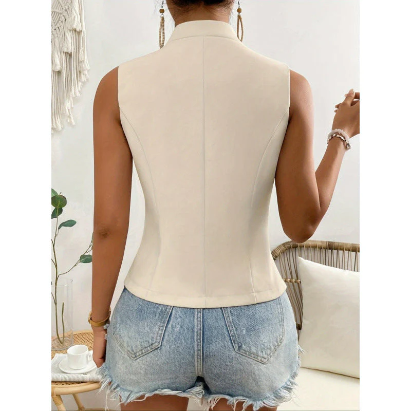 Women's Blouse Sleeveless – Slim Fit – Button Closure – Breathable Fabric – Waist Length - Image 3