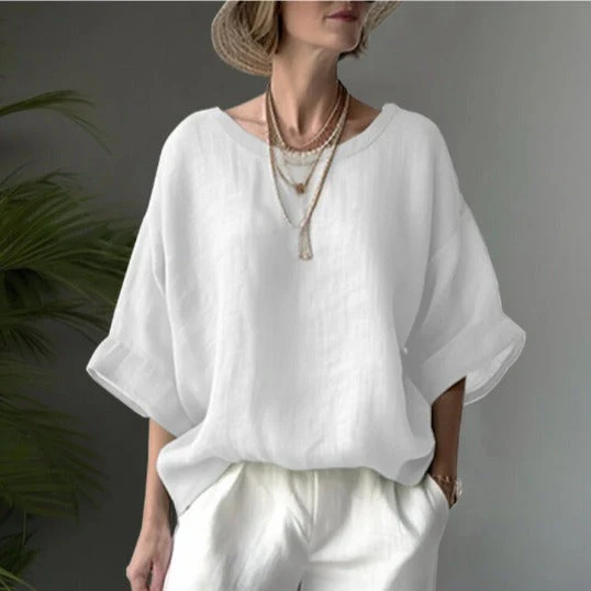 Ladies Blouse – Oversized Fit – Breathable Natural Textile – Round Neck – Casual - Image 2