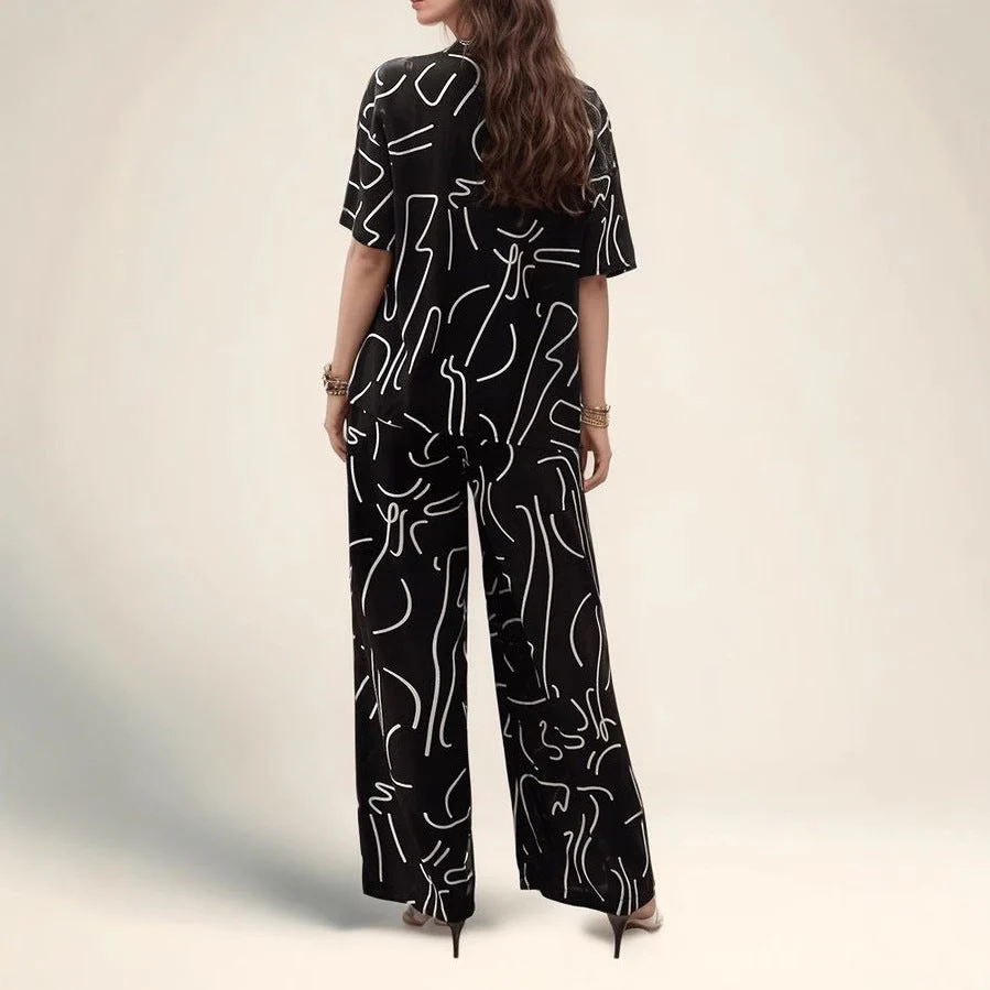 Women's Blouse – Oversized Fit – Cotton – Short Sleeves – Abstract Print - Image 3