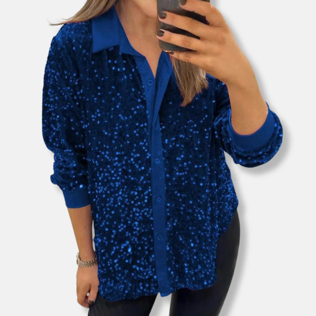 Women's Blouse – Sequins – Relaxed Fit – Button Closure – Festive Shine - Image 2