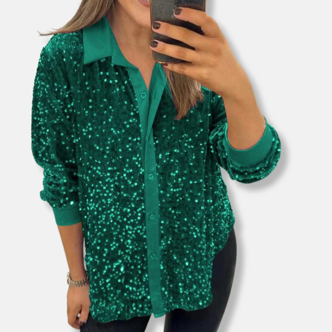 Women's Blouse – Sequins – Relaxed Fit – Button Closure – Festive Shine - Image 3