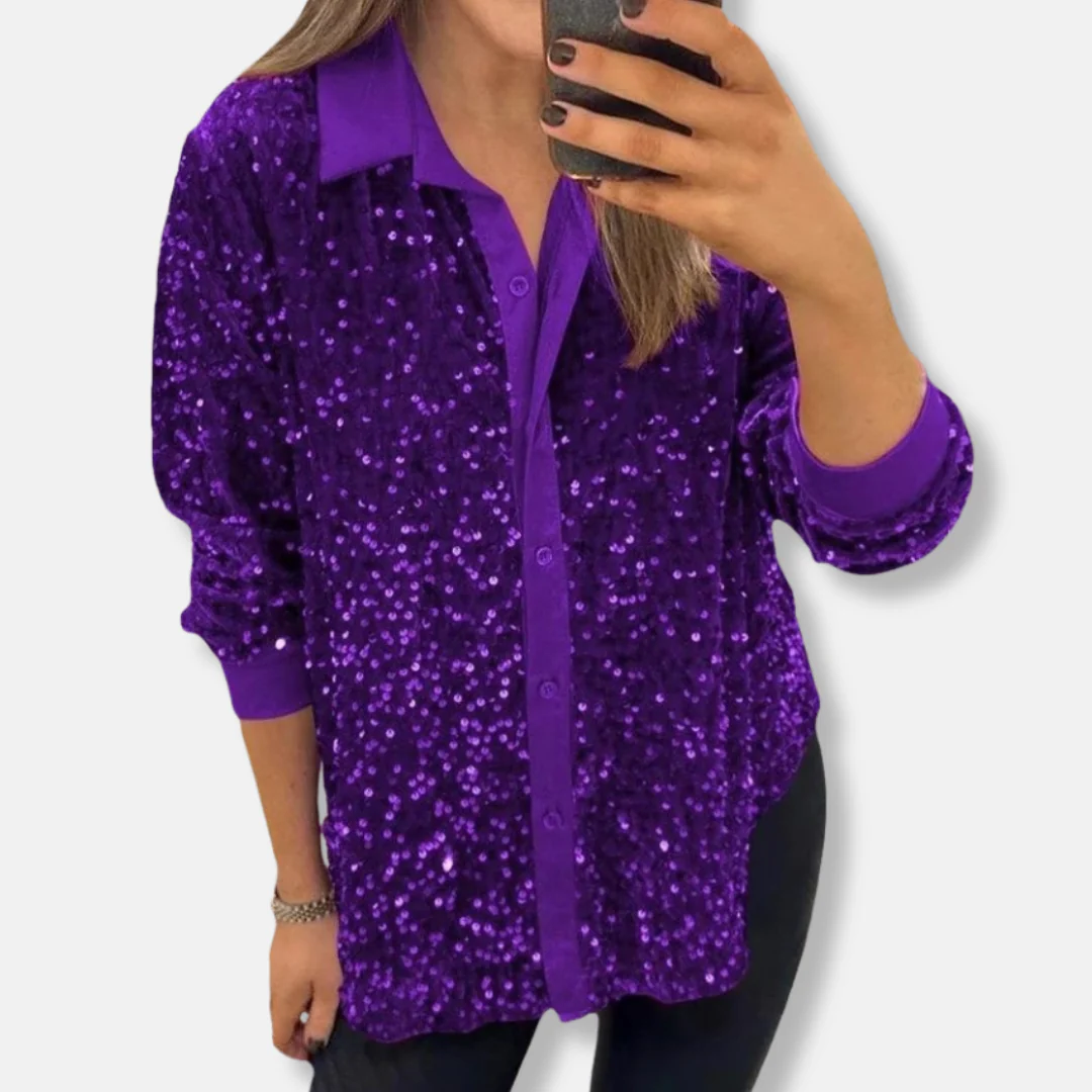 Women's Blouse – Sequins – Relaxed Fit – Button Closure – Festive Shine - Image 4