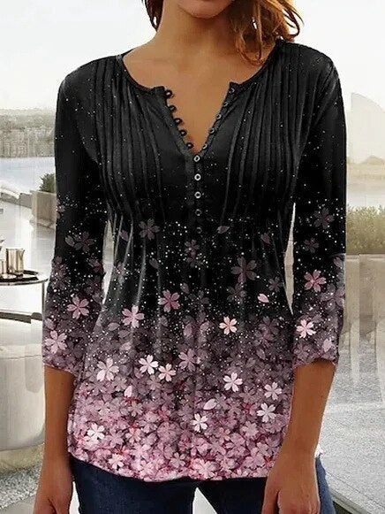 Women's Blouse β Relaxed Fit β Floral Print β V-Neck β 3/4 Sleeve β Breathable Fabric - Image 5