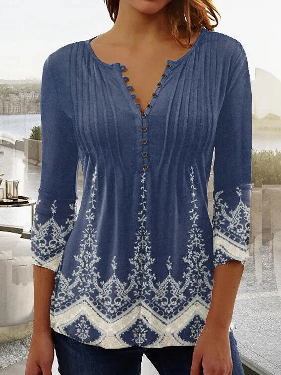 Women's Blouse β Relaxed Fit β Floral Print β V-Neck β 3/4 Sleeve β Breathable Fabric - Image 6