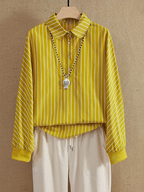 Women's Blouse β Relaxed Fit β Vertical Stripes β Breathable Material β Long Sleeves - Image 4