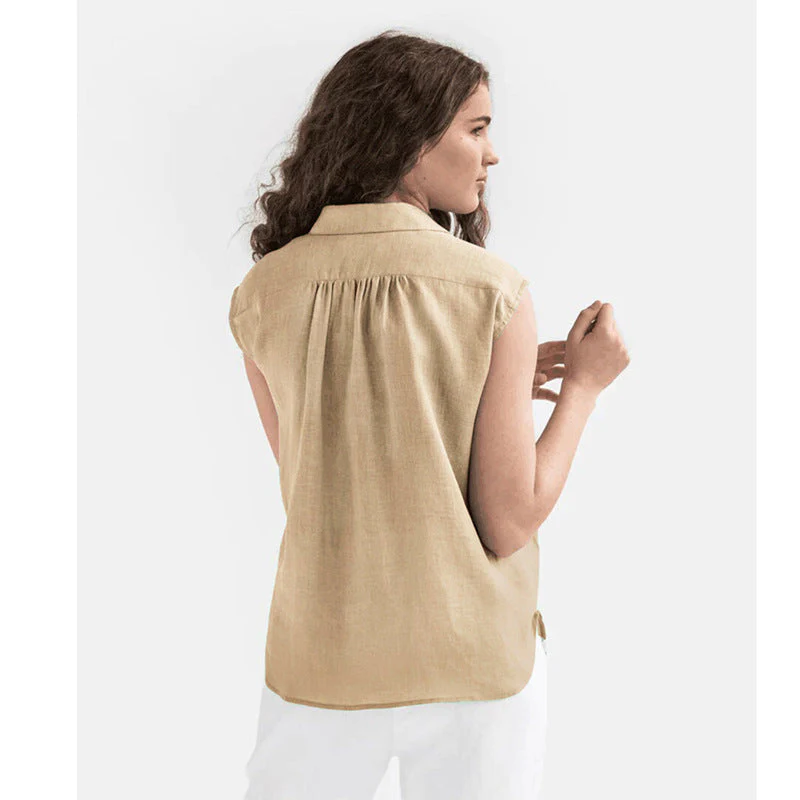 Ladies Blouse Sleeveless – Linen Cotton – Relaxed Fit – Button Closure Casual - Image 3