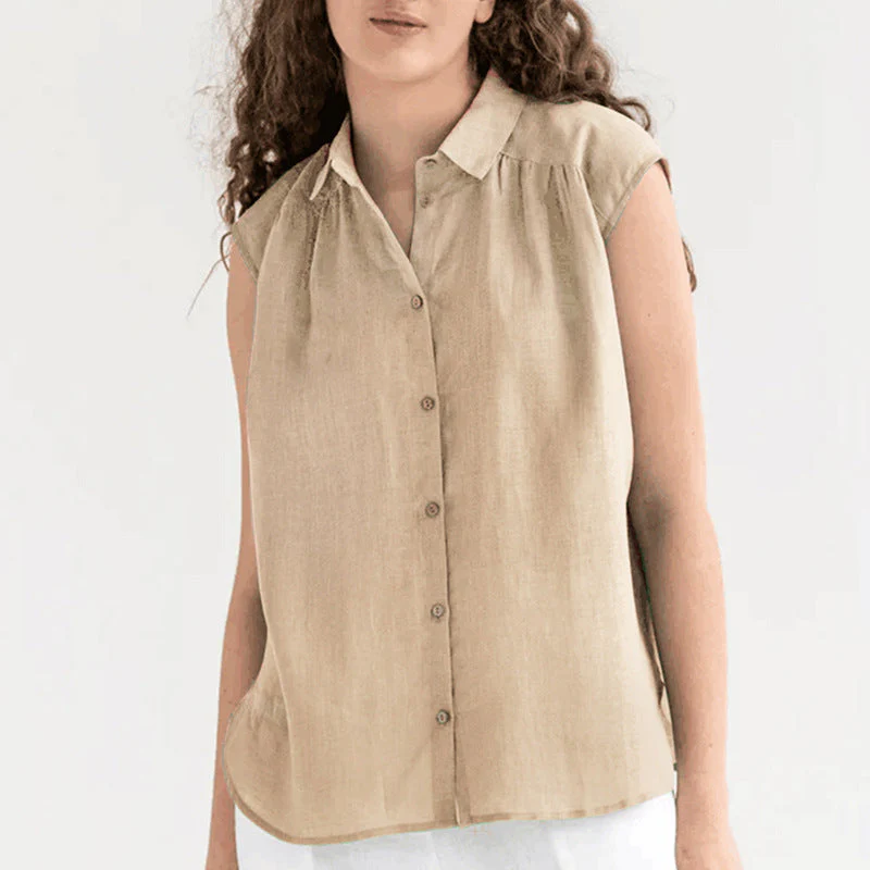 Ladies Blouse Sleeveless – Linen Cotton – Relaxed Fit – Button Closure Casual - Image 4