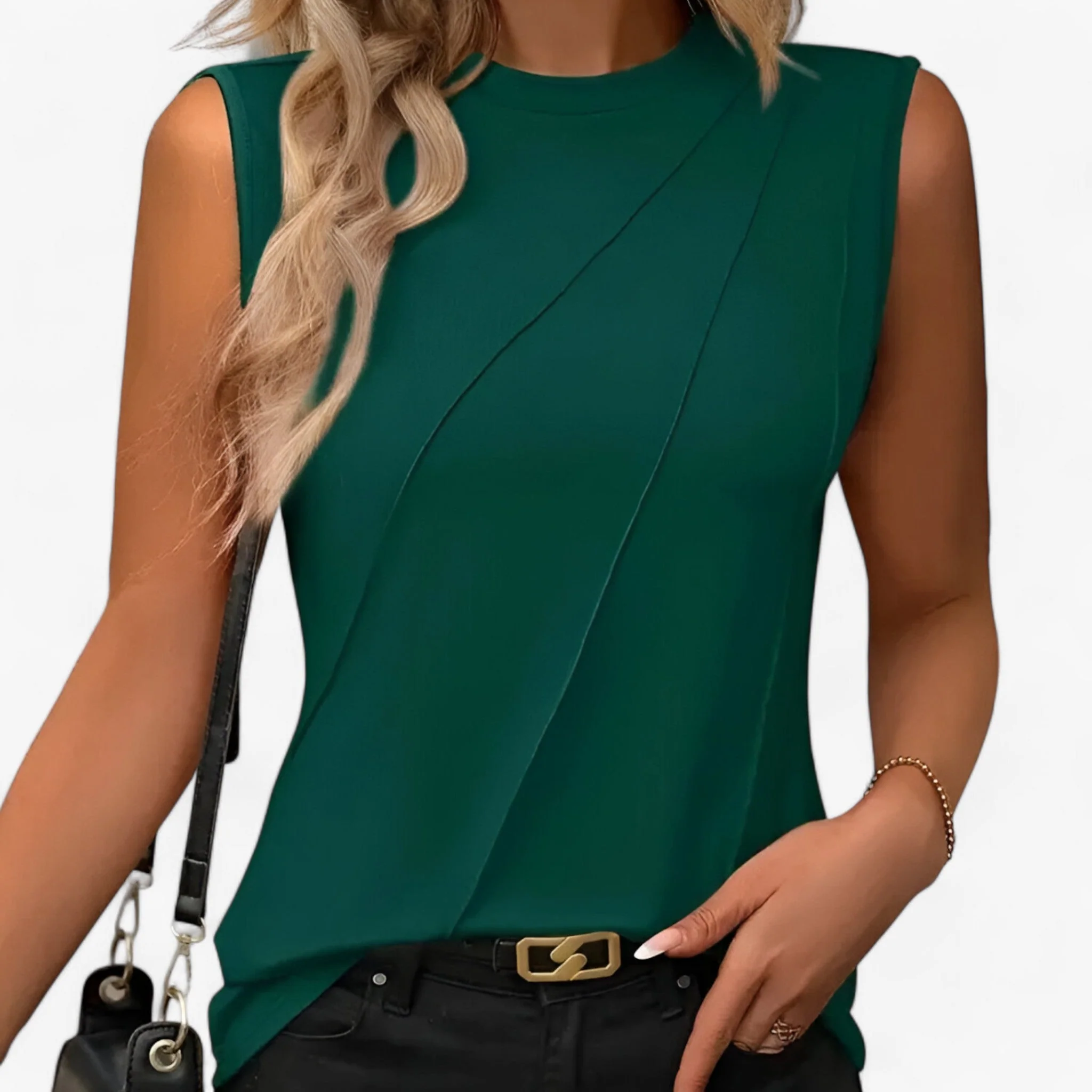 Ladies Blouse Sleeveless – Slim Fit – High Neck – Draped Front – Breathable - Image 3