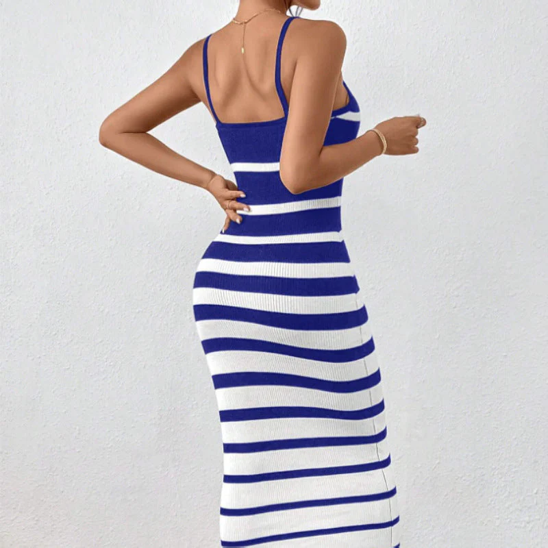 Women's Bodycon Dress – Slim Fit – Knitted Stretch Fabric – Spaghetti Straps – Midi Length - Image 2