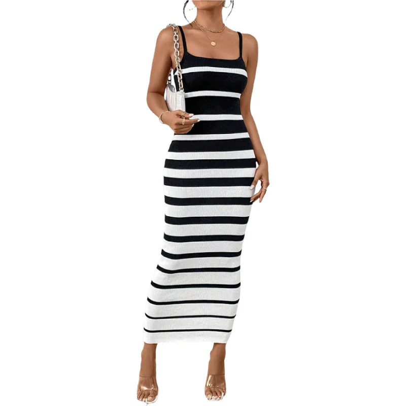 Women's Bodycon Dress – Slim Fit – Knitted Stretch Fabric – Spaghetti Straps – Midi Length - Image 5