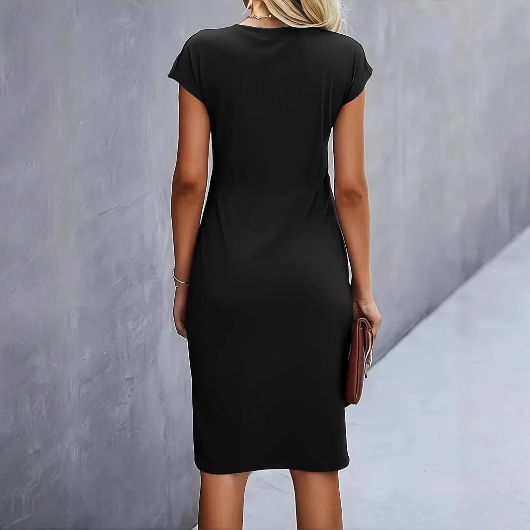 Ladies Bodycon Dress – Slim Fit – Round Neck – Short Sleeve – Side Knot Detail - Image 2