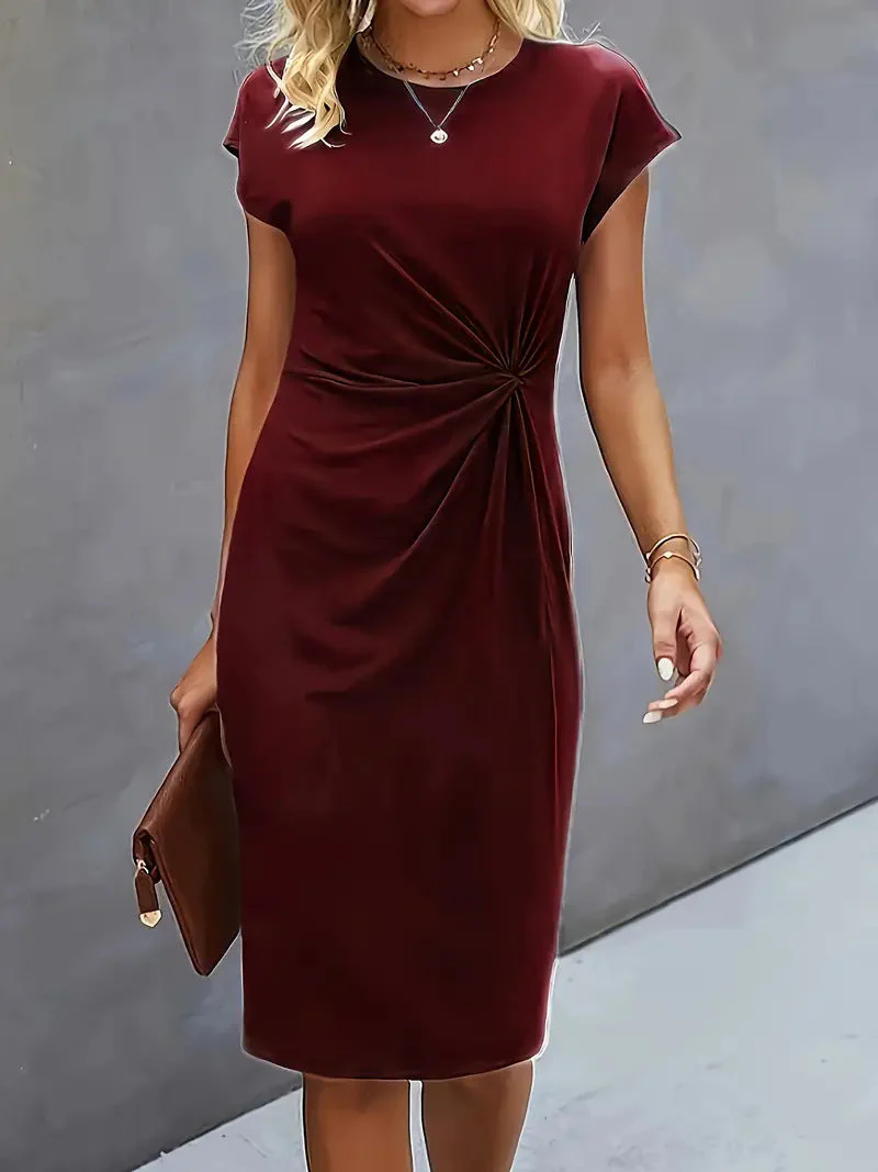 Ladies Bodycon Dress – Slim Fit – Round Neck – Short Sleeve – Side Knot Detail - Image 5