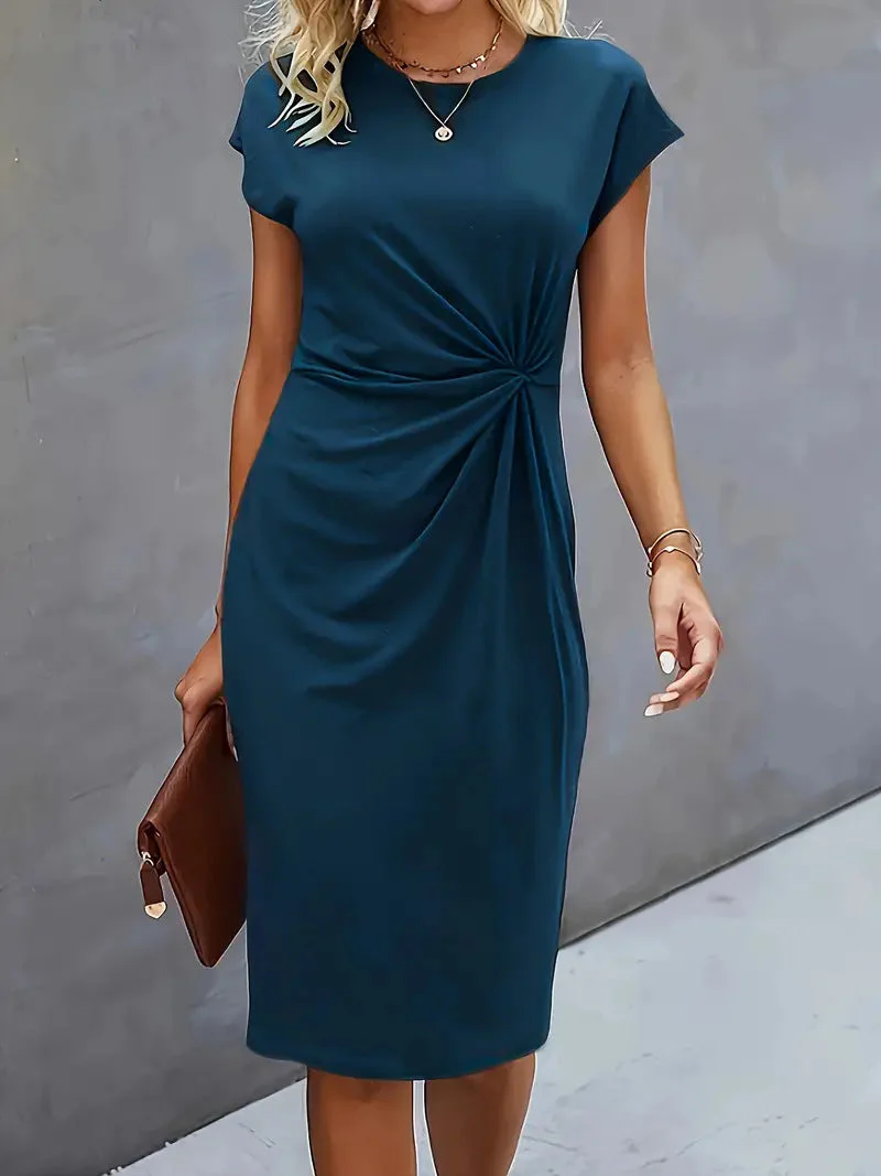 Ladies Bodycon Dress – Slim Fit – Round Neck – Short Sleeve – Side Knot Detail - Image 6