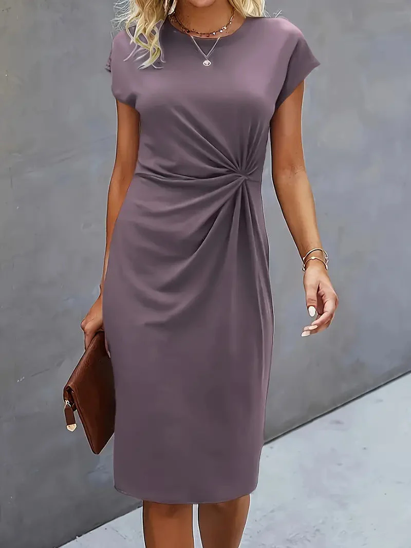 Ladies Bodycon Dress – Slim Fit – Round Neck – Short Sleeve – Side Knot Detail - Image 7