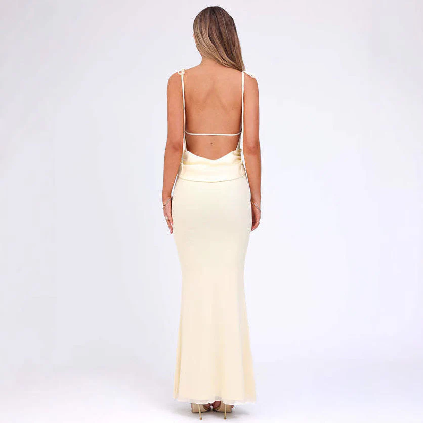 Ladies Bodycon Dress – Adjustable Spaghetti Straps – Low Décolleté – Full Length - Image 2