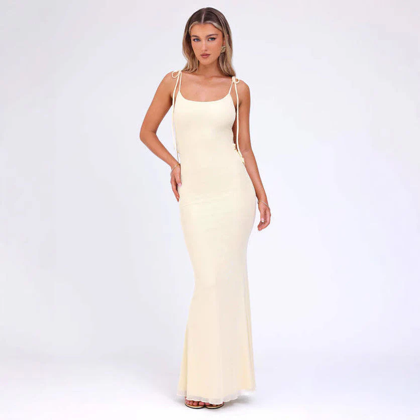 Ladies Bodycon Dress – Adjustable Spaghetti Straps – Low Décolleté – Full Length - Image 3
