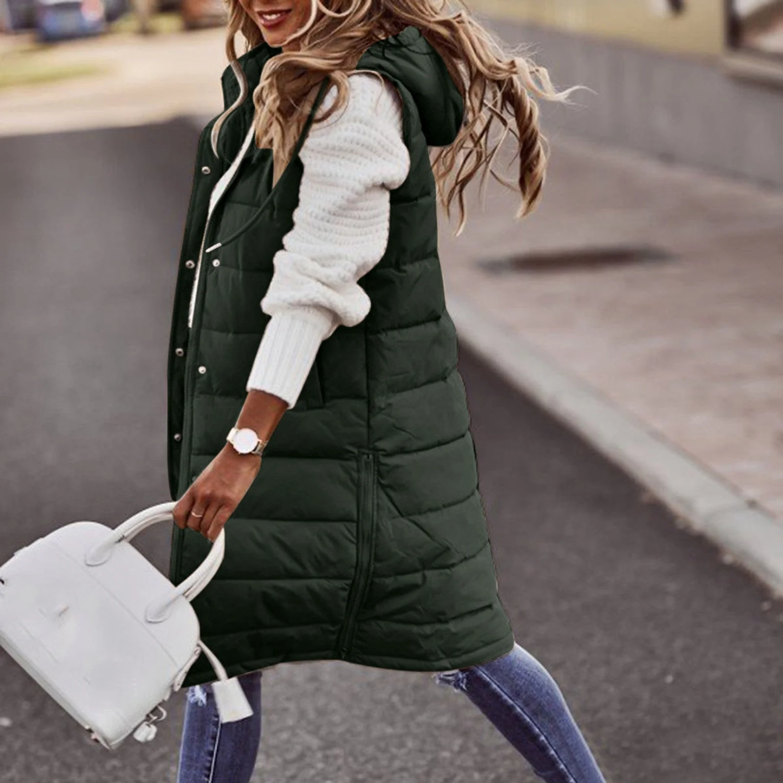 Women's Bodywarmer – Oversized Fit – Quilted and Lined – With Hood - Image 2