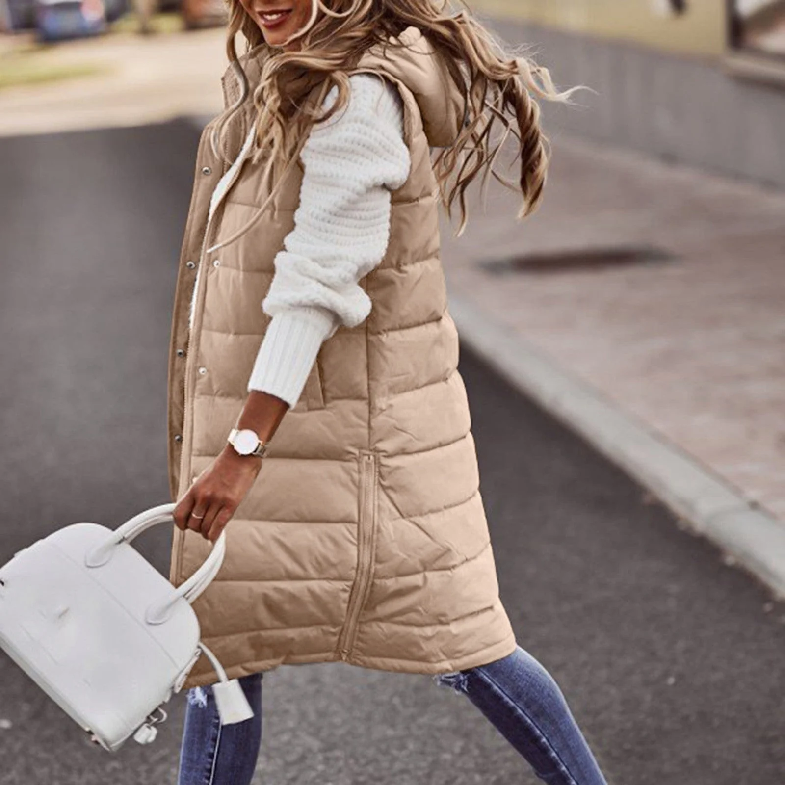 Women's Bodywarmer – Oversized Fit – Quilted and Lined – With Hood - Image 3