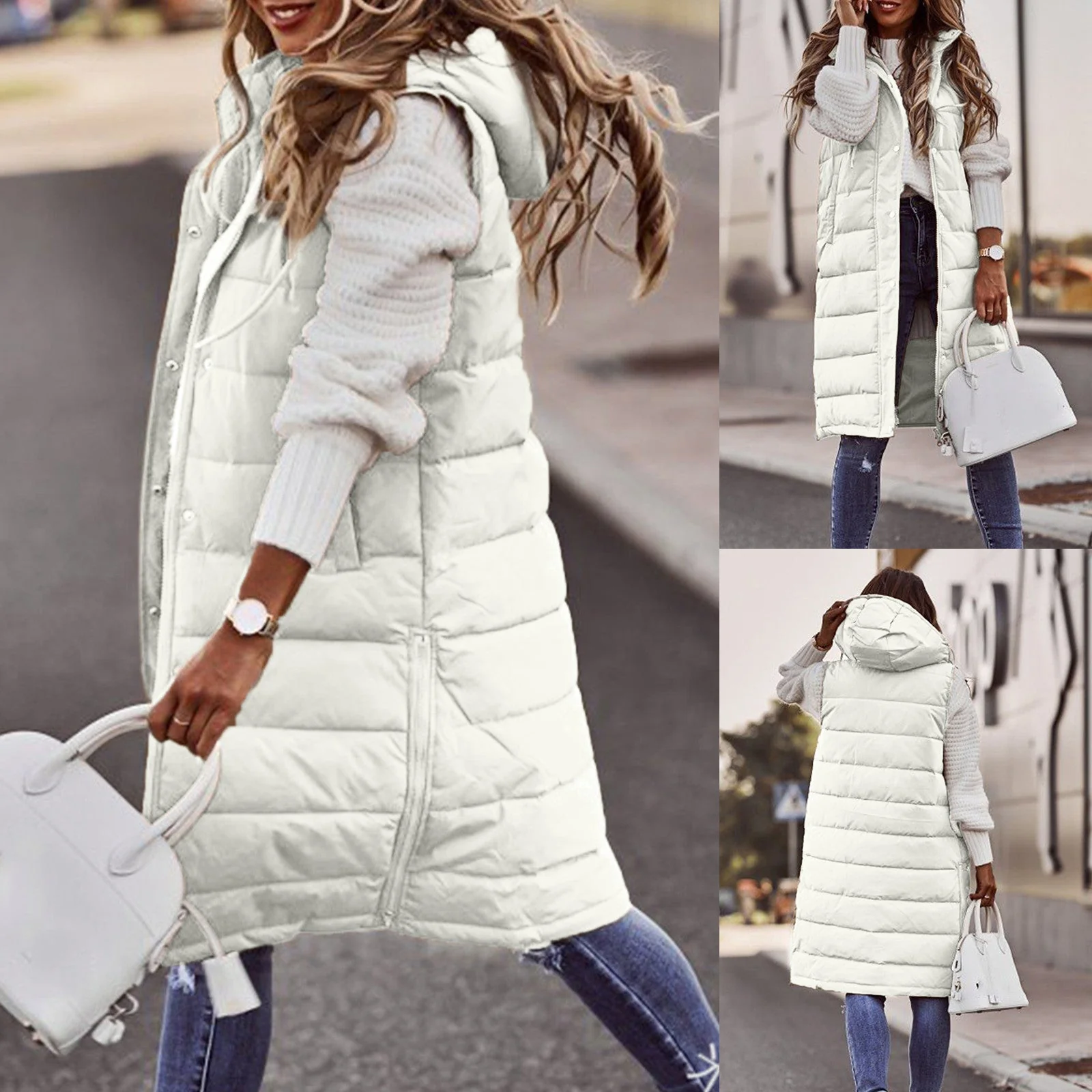 Women's Bodywarmer – Oversized Fit – Quilted and Lined – With Hood - Image 5