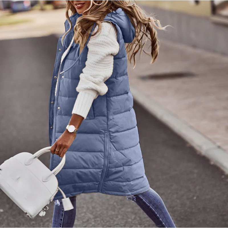 Women's Bodywarmer – Oversized Fit – Quilted and Lined – With Hood - Image 6