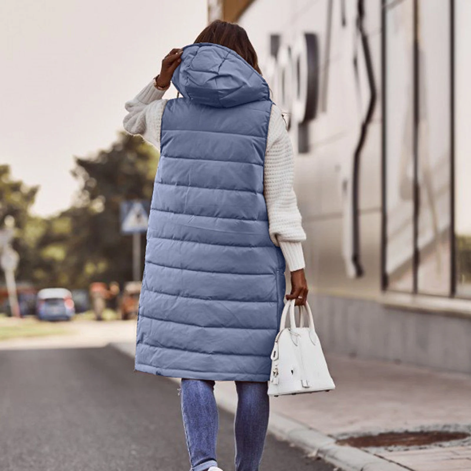 Women's Bodywarmer – Oversized Fit – Quilted and Lined – With Hood - Image 7
