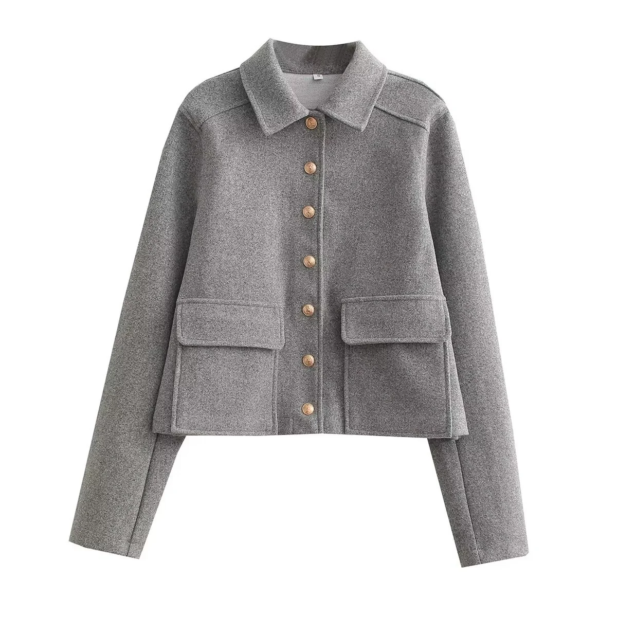 Women's bomber jacket – Cropped model – Structured collar – Button fastening – Long sleeves - Image 2
